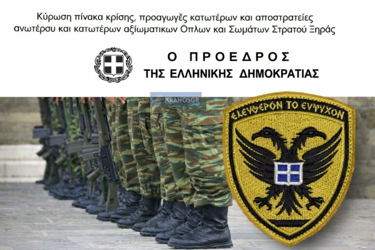 Προαγωγές – Αποστρατείες Στρατού Ξηράς