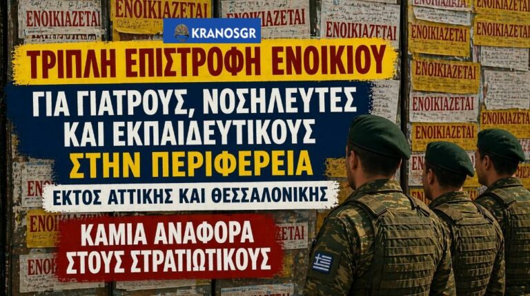 Στρατιωτικοί μπροστά σε αγγελίες ενοικίασης με μήνυμα ότι εξαιρούνται από την τριπλή επιστροφή ενοικίου που αφορά γιατρούς, νοσηλευτές και εκπαιδευτικούς στην περιφέρεια