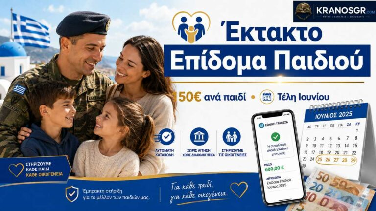 Στρατιωτική οικογένεια με παιδιά για το έκτακτο επίδομα παιδιού 150 ευρώ που αναμένεται να καταβληθεί στα τέλη Ιουνίου.