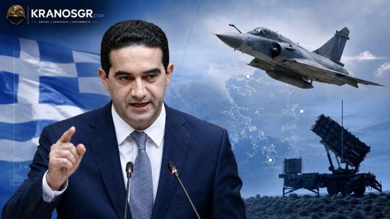 Ο Μιχάλης Κατρίνης με φόντο Mirage 2000-5 και συστοιχία Patriot για την απόφαση του ΚΥΣΕΑ